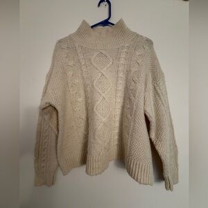 GAP Women’s Chunky Cable Knit Mockneck Birch Wool Alpaca Cotton Blend Sweater M